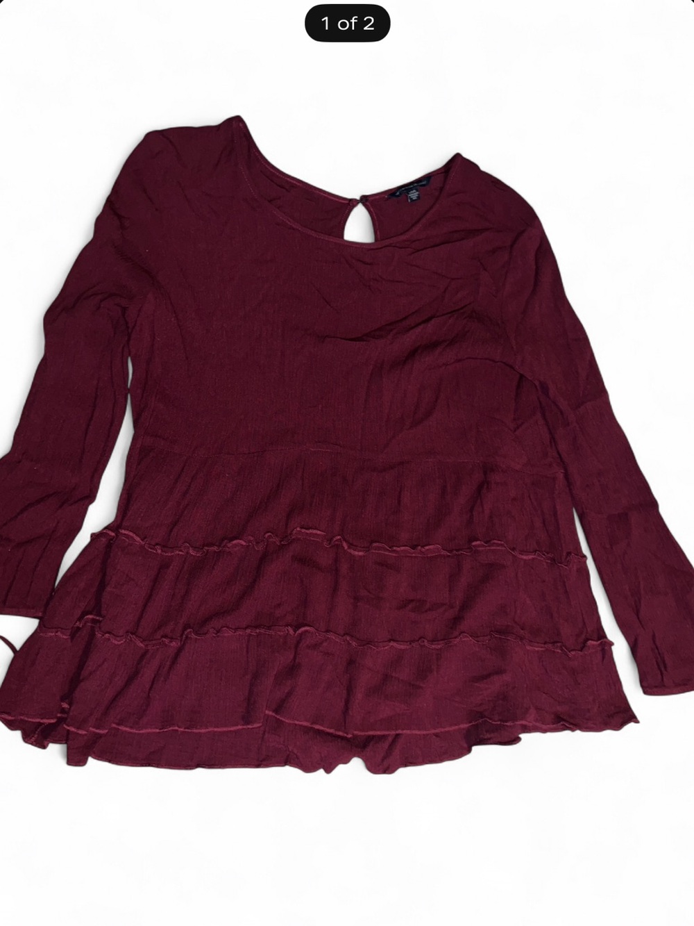 American Eagle Outfitters Burgundy Tiered Ruffle Long-Sleeve Tunic